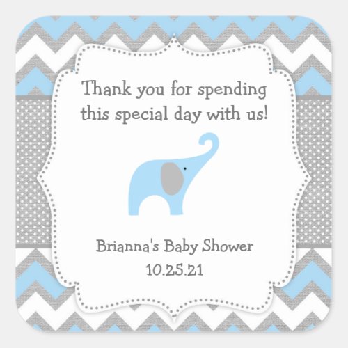 Rustic Blue Elephant baby shower favor sticker boy