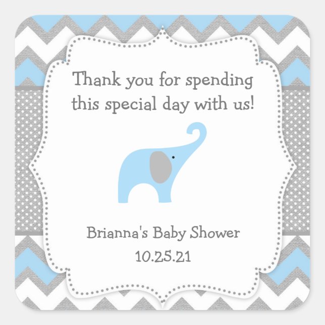 Rustic Blue Elephant baby shower favor sticker boy (Front)