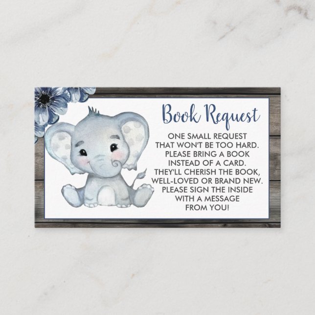 Rustic Blue Elephant book request card ticket (Front)