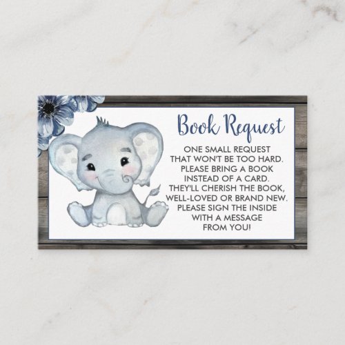 Rustic Blue Elephant book request card ticket