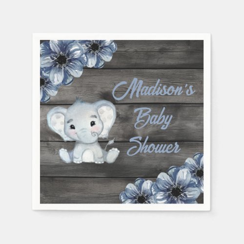 Rustic Blue Elephant Floral Wooden Napkins