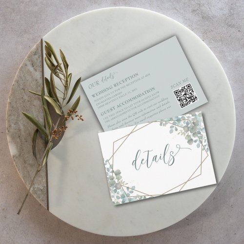 Rustic Blue Eucalyptus Gold Frame Wedding Details Enclosure Card