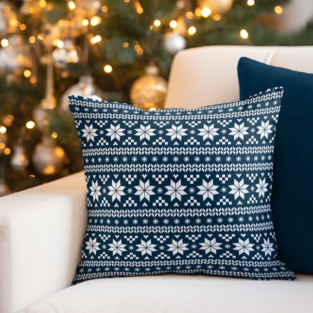 Rustic Blue Fair Isle Holiday Throw Pillow (Creator Uploaded)
