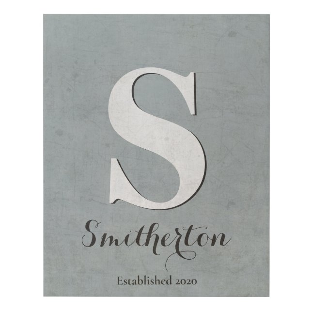 Rustic Blue Family Name Initial Monogram Wedding Faux Canvas Print (Front)