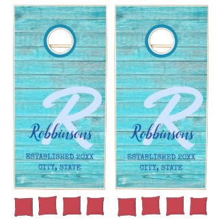 Rustic blue family reunion monogram wood