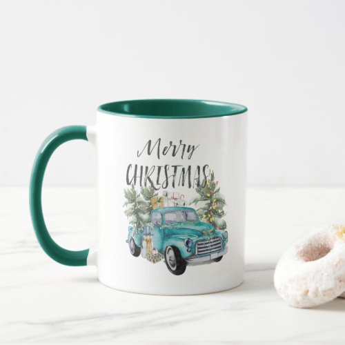 Rustic Blue Farmhouse Truck Christmas Mug