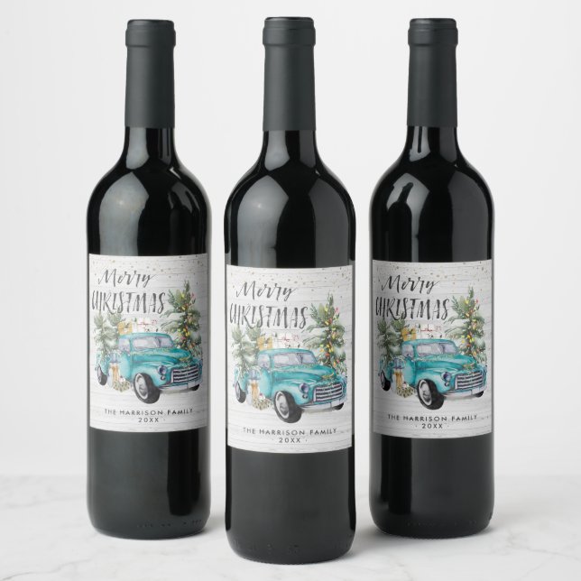 Rustic Blue Farmhouse Truck Wine Labels (Bottles)