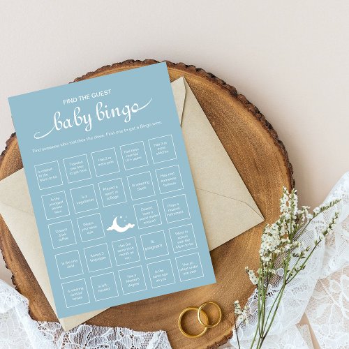 Rustic blue find the guest baby bingo game invitation