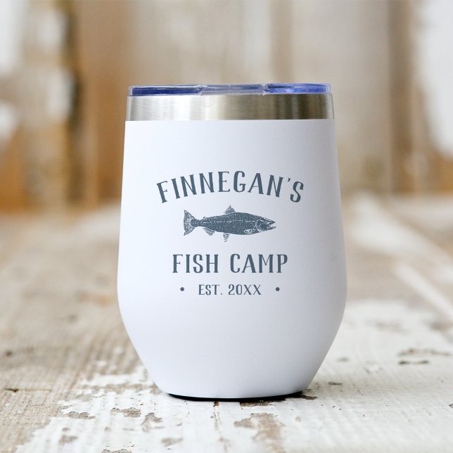 Rustic Blue Fishing Cabin Personalized Thermal Wine Tumbler (Creator Uploaded)