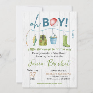 Rustic Blue Fishing Design Baby Shower Boy Invitation