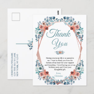Rustic Blue Floral 50th Birthday Thank You Postcard