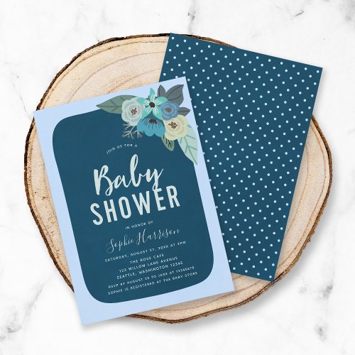 Rustic Blue Floral Baby Shower Invitation