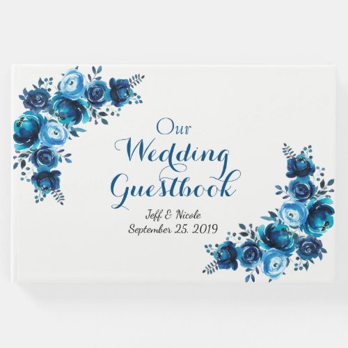 Rustic Blue Floral Country Barn Wedding Guest Book
