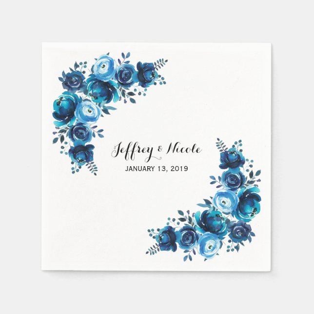 Rustic Blue Floral Country Barn Wedding Paper Napkins (Front)