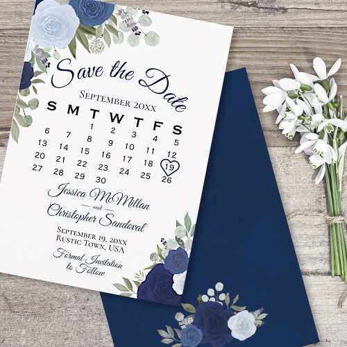 Rustic Blue Floral Elegant Boho Wedding Calendar Save The Date