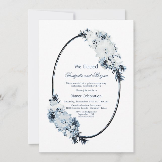 Rustic Blue Floral Elopement Celebration Invitation (Front)
