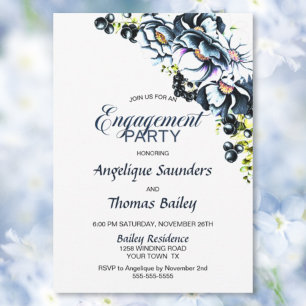 Rustic Blue Floral Engagement Party Invitation