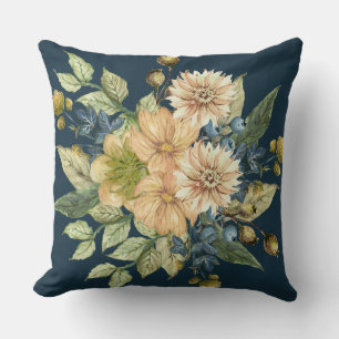 Rustic Blue Floral Farmhouse Throw Pillow