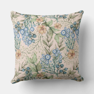 Rustic Blue Floral Farmhouse Throw Pillow