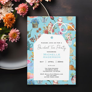 Rustic Blue Floral Garden Tea Party Bridal Shower Invitation