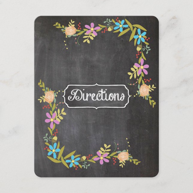Rustic Blue Floral Garland Chalkboard Wedding Enclosure Card (Front)