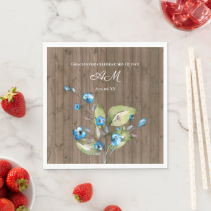 Rustic Blue Floral Gracias Por Celebrar mis Quince Napkins