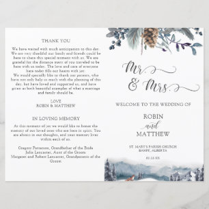 Rustic Blue Floral, Mountains Fox Wedding Program