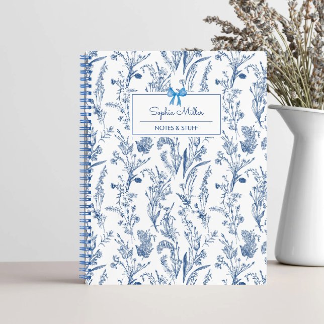 Rustic Blue Floral Personalized Name  Notebook (Creator Uploaded)