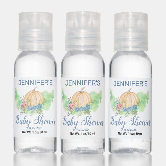 Rustic Blue Floral Pumpkin Baby Shower Hand Sanitizer (Set)