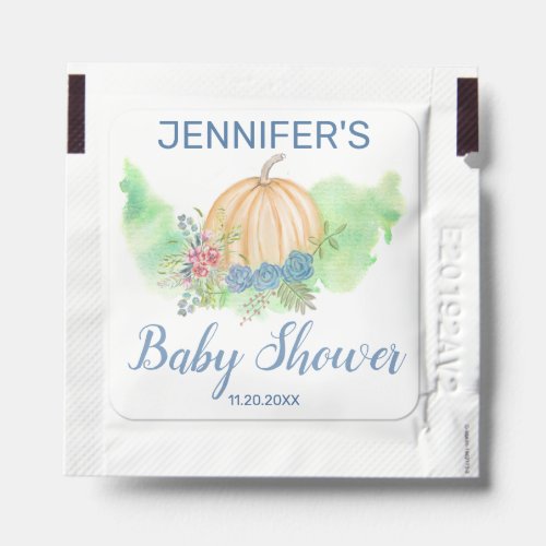 Rustic Blue Floral Pumpkin Baby Shower Hand Sanitizer Packet