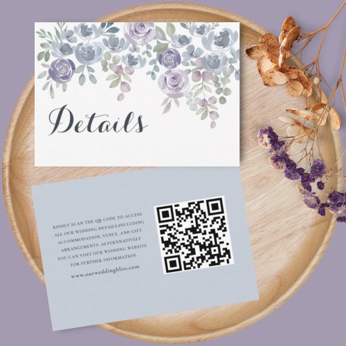 Rustic Blue Floral QR Code Wedding Details Enclosure Card