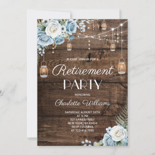 Rustic Blue Floral Retirement Party Invitation