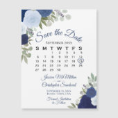 Rustic Blue Floral Save the Date Calendar Magnet (Front)