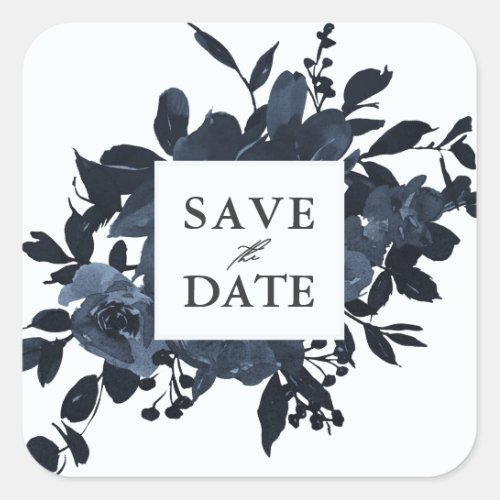 Rustic Blue Floral Save the Date Wedding Square Sticker