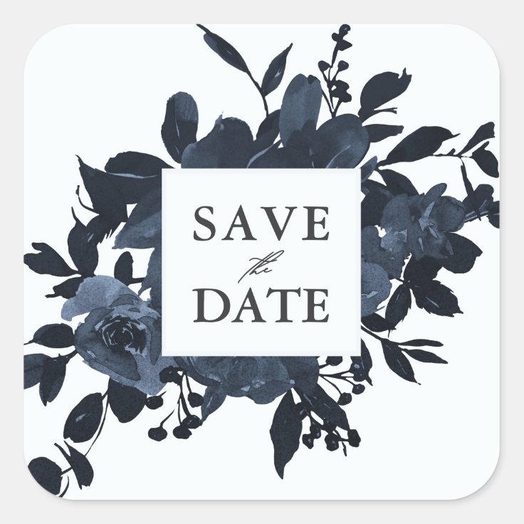 Rustic Blue Floral Save The Date Wedding Square Sticker Zazzle 5989