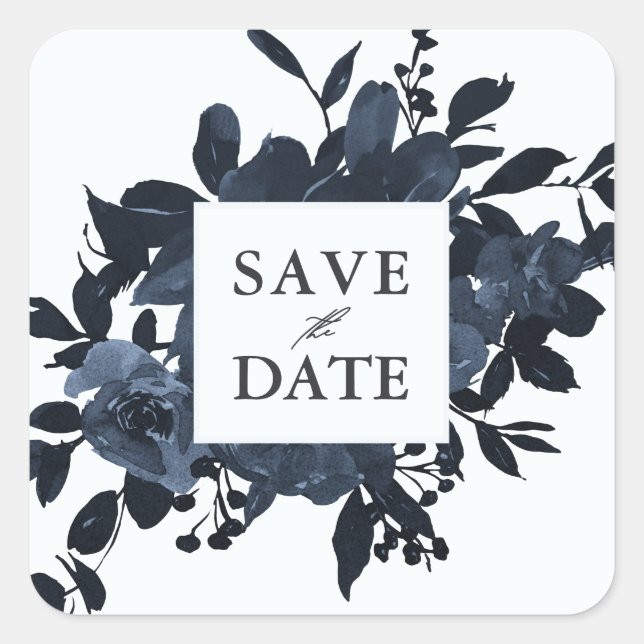 Rustic Blue Floral Save the Date Wedding Square Sticker (Front)