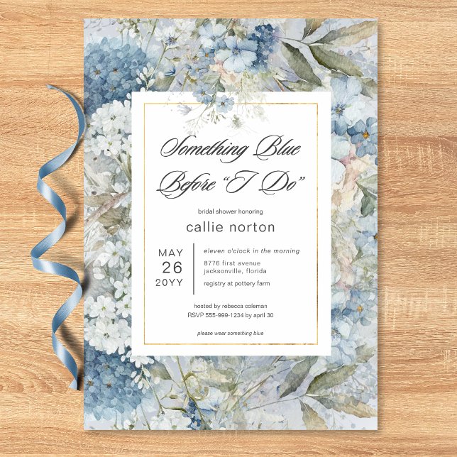Rustic Blue Floral Something Blue Bridal Shower Invitation (Rustic Blue Floral Something Blue Bridal Shower Invitation)