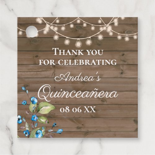Rustic Blue Floral String of Lights Quinceaera Favor Tags