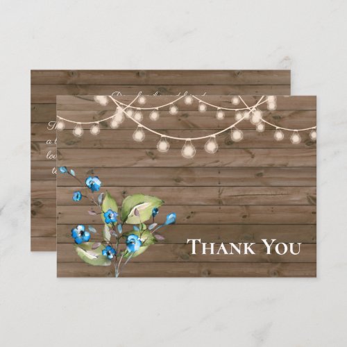 Rustic Blue Floral String of Lights Quinceaera  Thank You Card