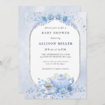 Rustic Blue Floral Tea Party Baby Shower  Invitation