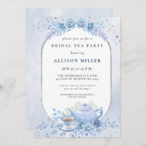 Rustic Blue Floral Tea Party Bridal Shower  Invitation