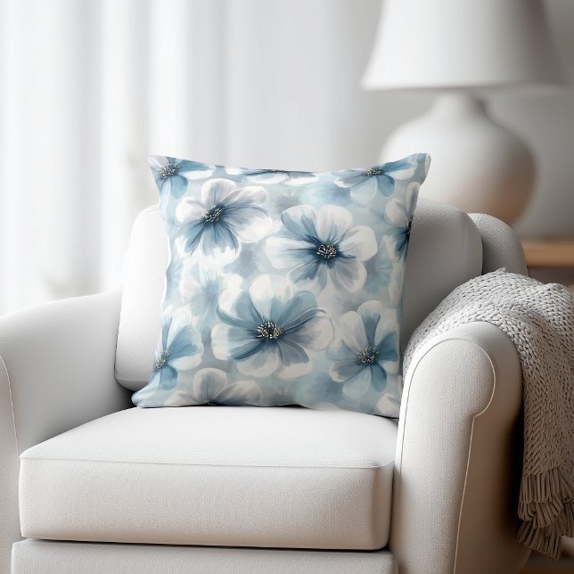 Rustic Blue Floral Throw Pillow (Creator Uploaded)