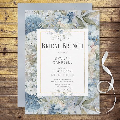 Rustic Blue Floral Watercolor Bridal Brunch Invitation