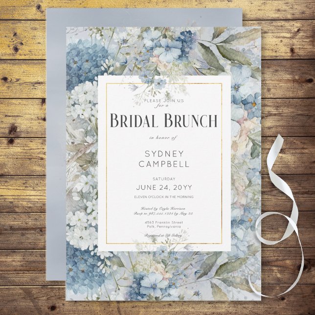 Rustic Blue Floral Watercolor Bridal Brunch Invitation (Rustic Blue Floral Watercolor Bridal Brunch Invitation)