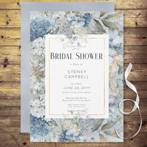 Rustic Blue Floral Watercolor Bridal Shower Invitation