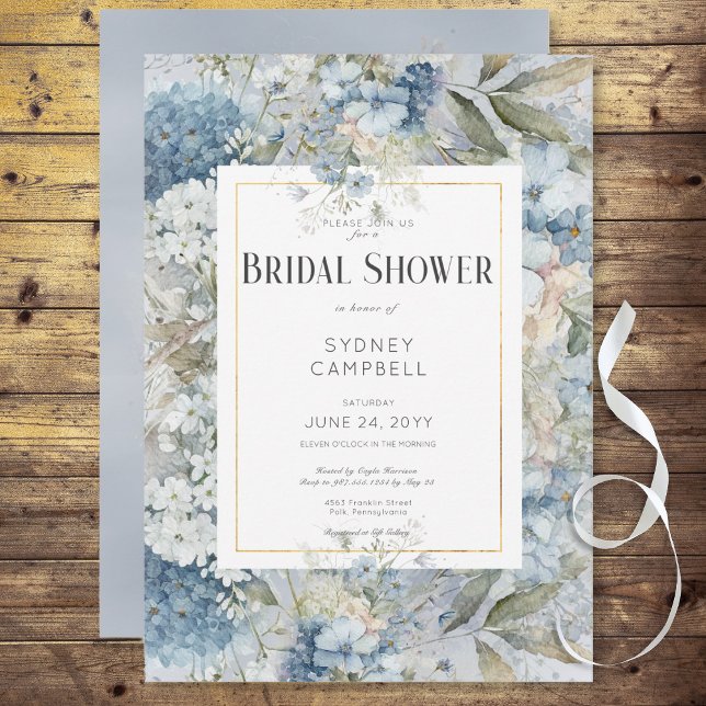 Rustic Blue Floral Watercolor Bridal Shower Invitation (Rustic Blue Floral Watercolor Bridal Shower Invitation)