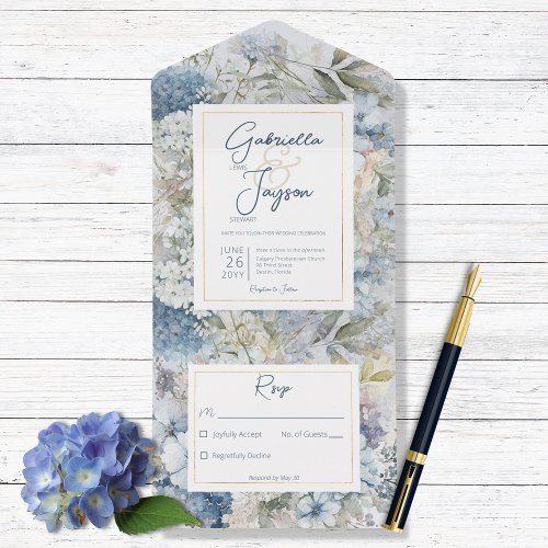 Rustic Blue Floral Watercolor No Dinner All In One Invitation