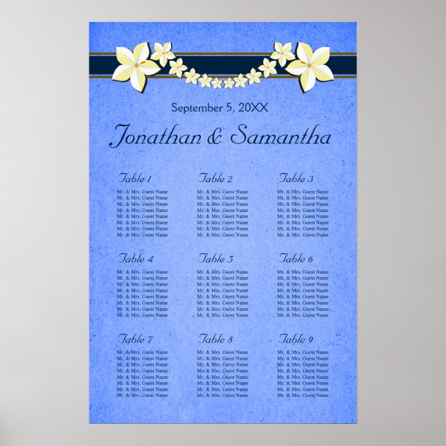 Rustic Blue Floral Wedding 9 Table Seating Charts (Front)
