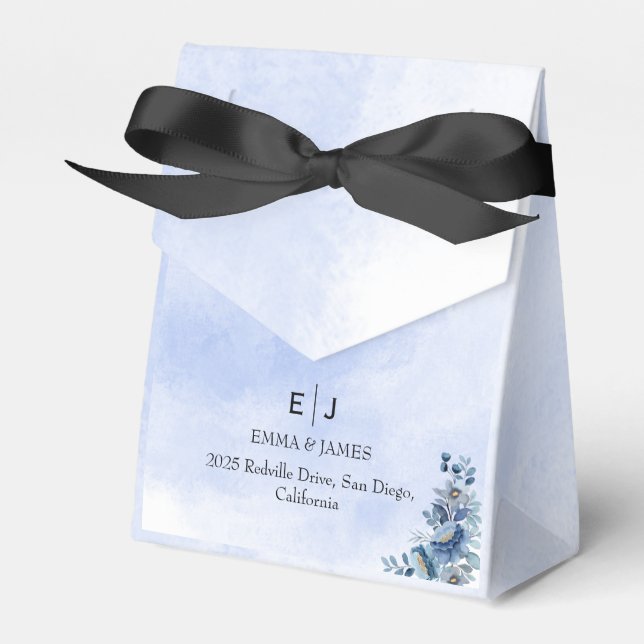 Rustic Blue Floral Wedding Favor Boxes (Front Side)