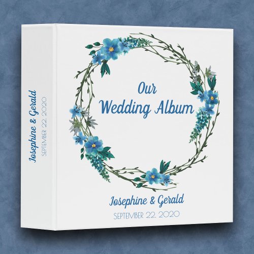 Rustic Blue Floral Wedding Photo Album 3 Ring Binder